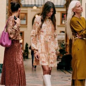 Sezane Estel Dress Camel Patchwork